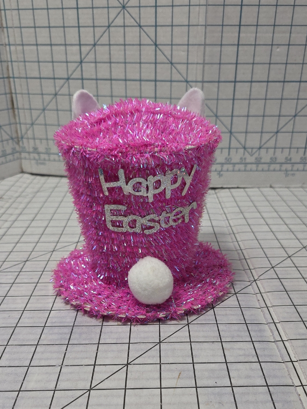 Spring Decor - Easter Bunny Tinsel Hat Table Tree Topper, Pink, NWOT